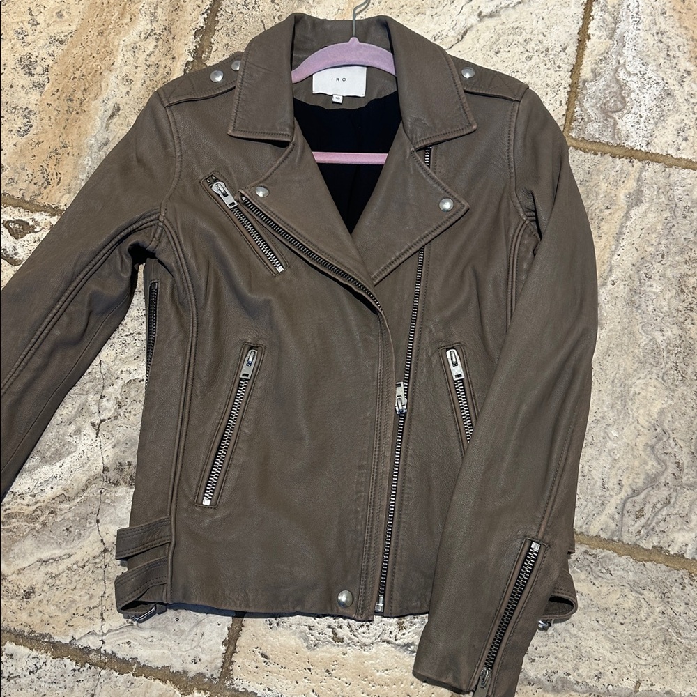 IRO Leather Moto Jacket in Gray/Putty Color - Picture 2 of 12